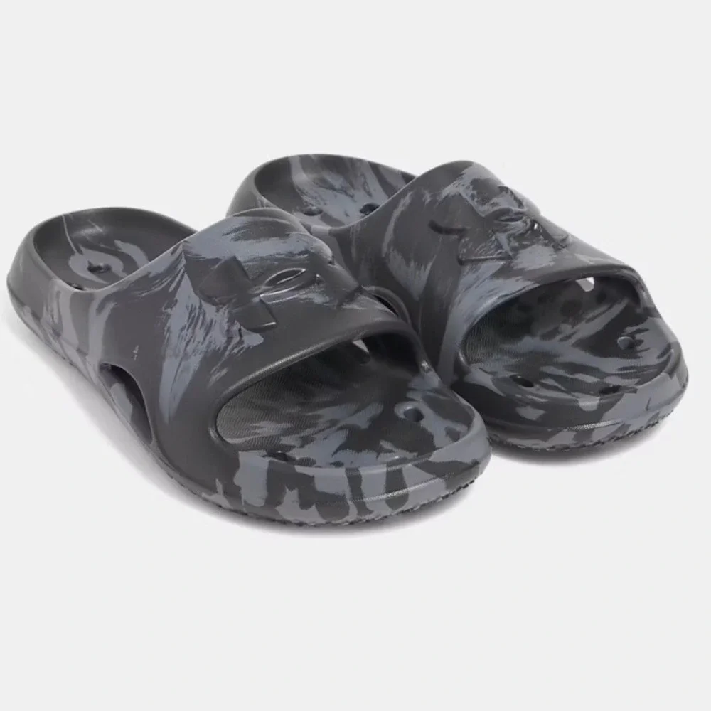 Under Armour Locker Camo V Slide Men 10 Black Grey EVA Quick Drying Sandal NEW